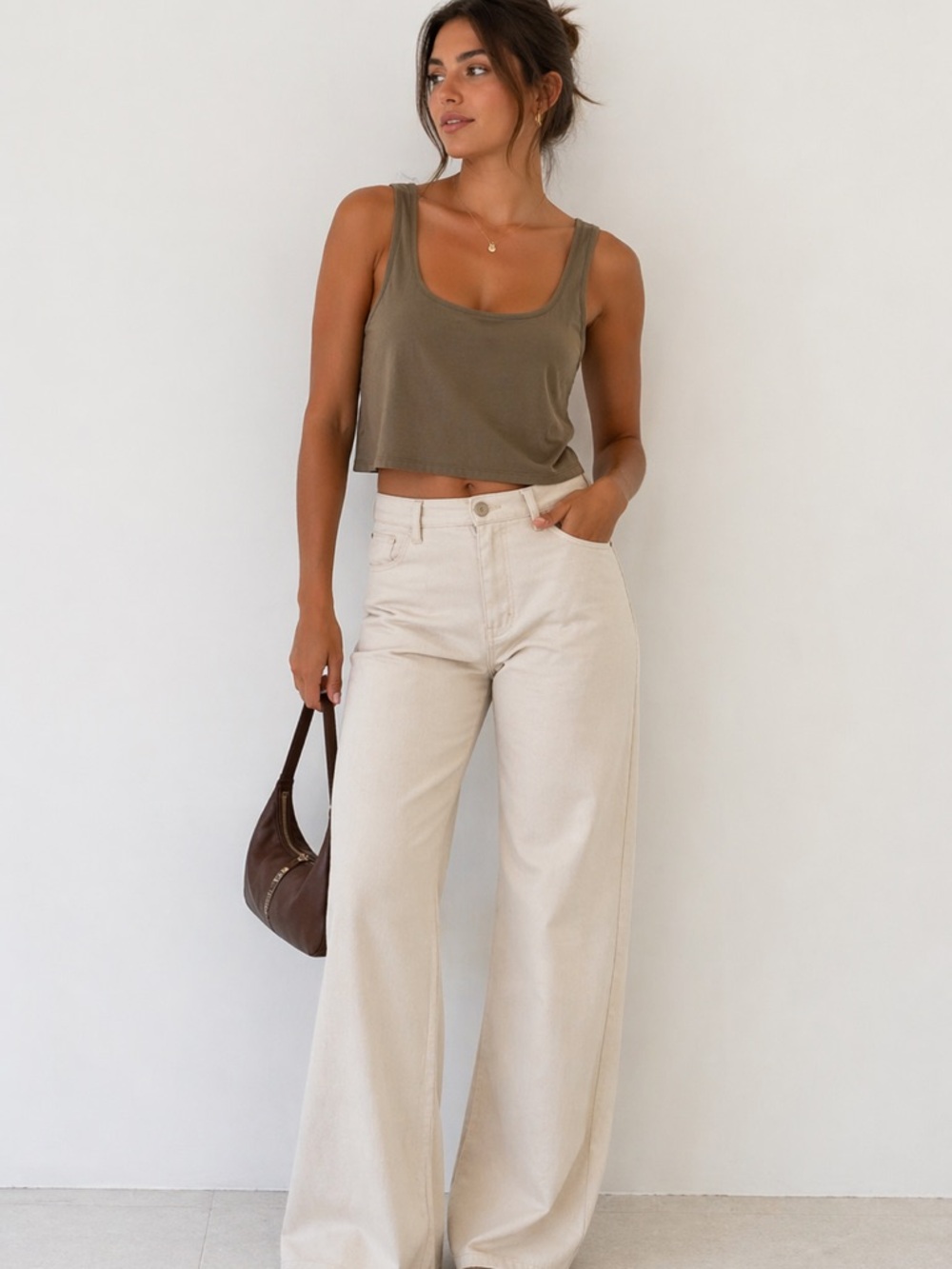 Old Navy Cropped Scoop Tank in Olive Brown